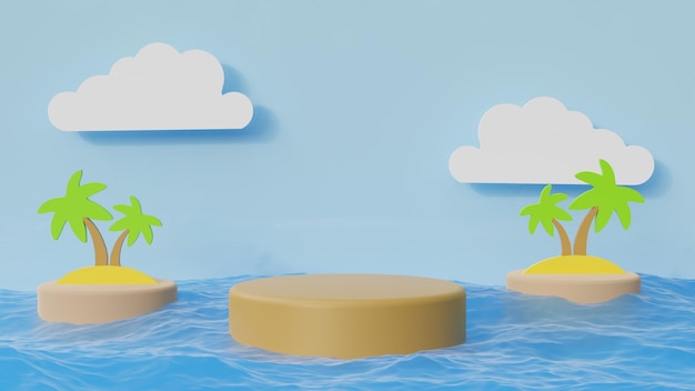 Modello 3d di un podio con tema spiaggia