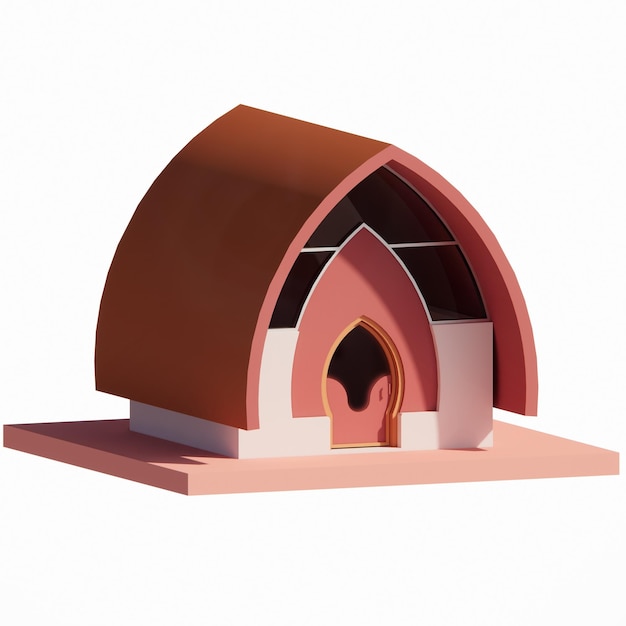 Modello 3d di una graziosa casetta glamping con angoli laterali e frontali