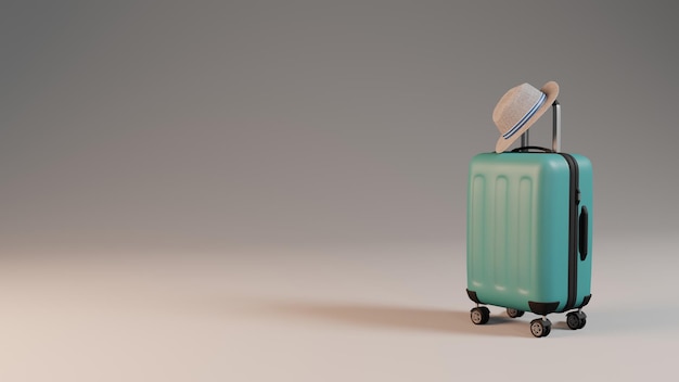 Modello 3d di una valigia Concetto di vacanza 3d con valigia e posto per il testo Poster 3d del tempo di viaggio