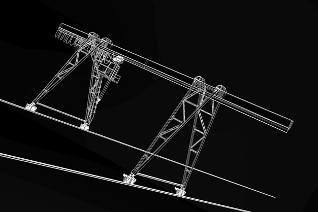 Modello 3D Gru per costruzioni industriali isolata su sfondo nero