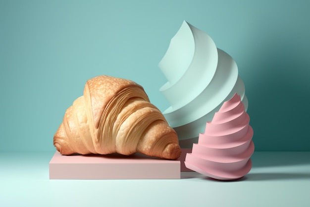 Modello 3D in carta di pane croissant di colore pastello