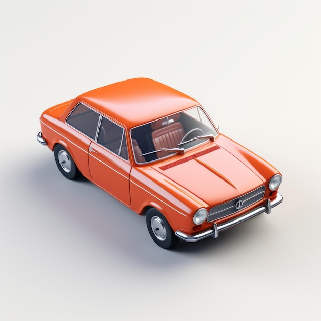 Modello 3D iperdetallato di un'auto classica arancione su sfondo bianco