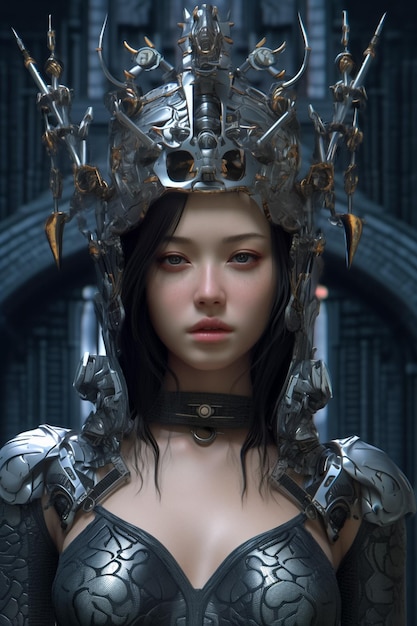 Modello 3D realistico di un cyborg umano in un futuristico mondo cyber Cyberpunk Woman Ai generato