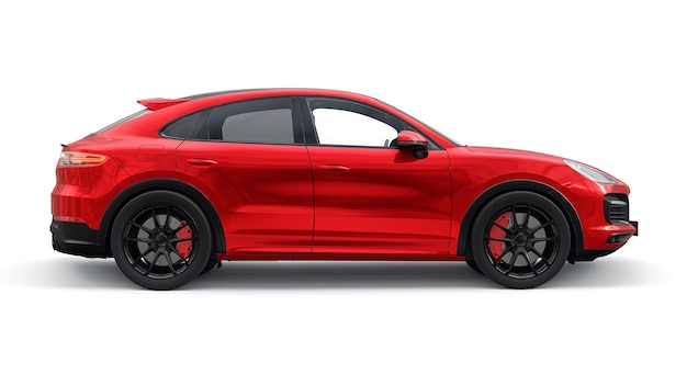 Modello 3d rosso di un SUV sportivo in una carrozzeria coupé su sfondo bianco Rendering 3d