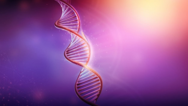 Modello a doppia elica del DNA su sfondo viola d rendering