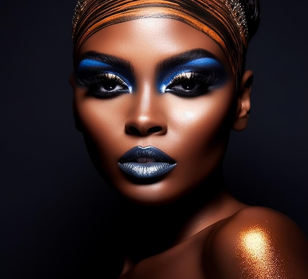 Modello afro Faccia in piena arte trucco Trucco alla moda moda calda faccia attraente pelle scura