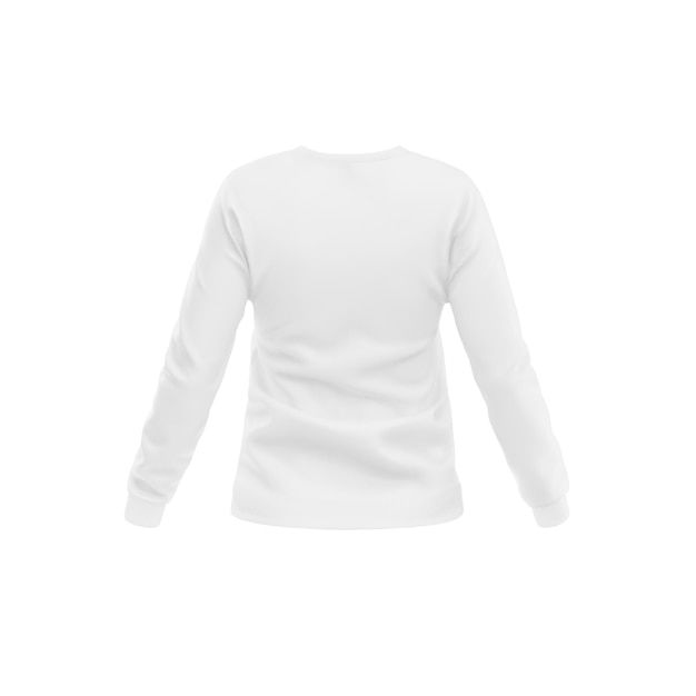 Modello bianco della maglietta a maniche lunghe della donna in bianco isolato su sfondo bianco
