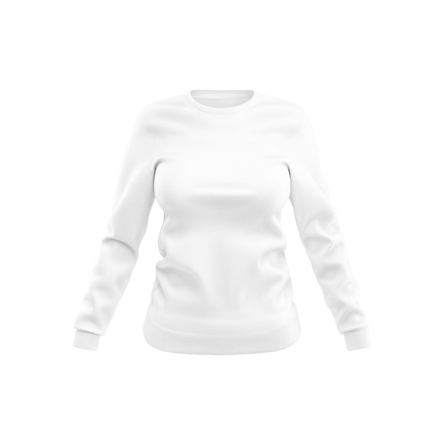 Modello bianco della maglietta a maniche lunghe della donna in bianco isolato su sfondo bianco