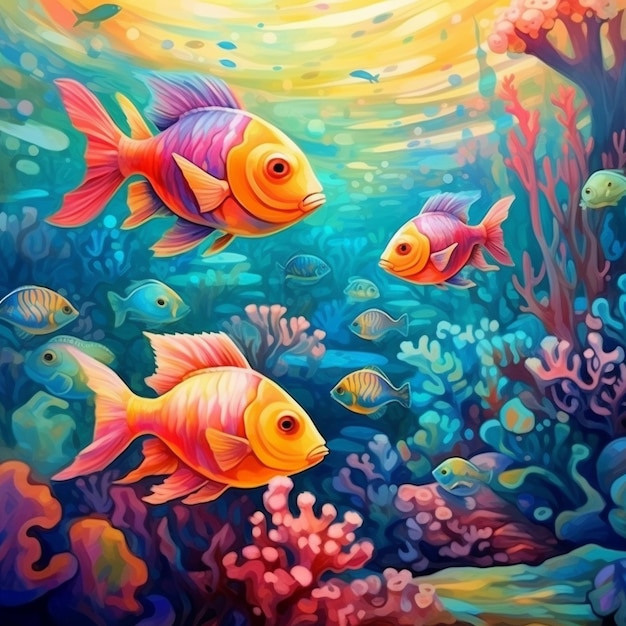 Modello carino di illustrazione di pesci colorati