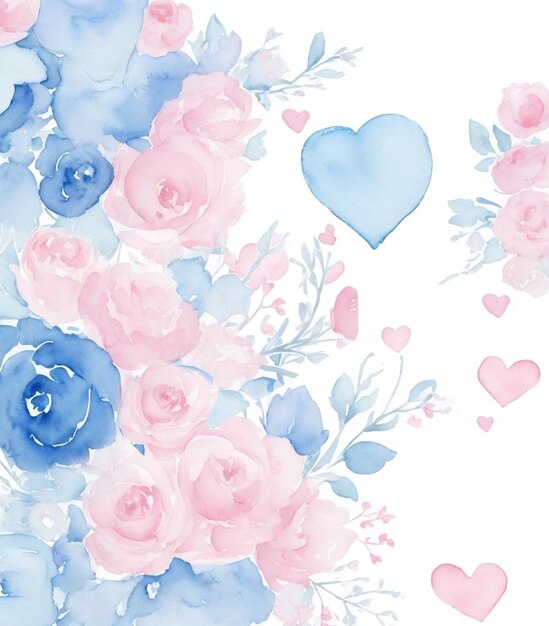 Modello con fiori ad acquerello e cuore Decorazione per il giorno di San Valentino AI