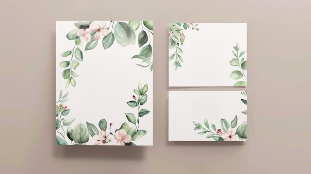 Modello con fiori e foglie per inviti o cartoline