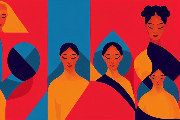 Modello con ritratti femminili di varie nazionalità e culture Happy International Women39s Day Sfondo ripetibile con donne di diverse culture ed etnie Illustrazione vettoriale piatta