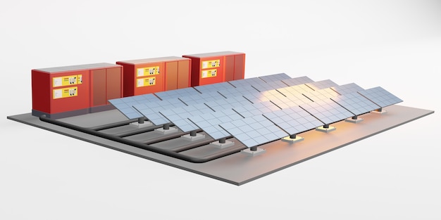 Modello del pannello solare dell'illustrazione 3d dell'energia solare del centro di stoccaggio elettrico