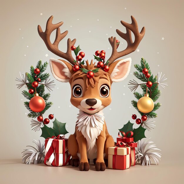 Modello di adesivo Crafting Christmas Magic 3D gratuito con Rudolph renne Generative AI