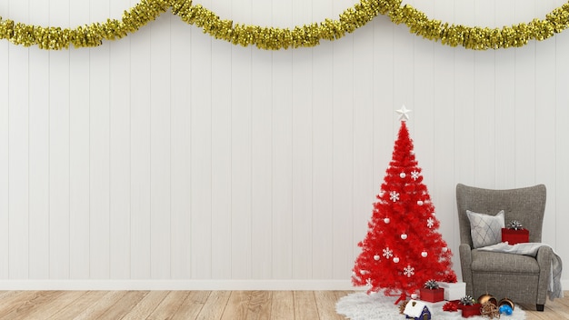 modello di albero di scatola regalo sfondo di interni di muro di Natale