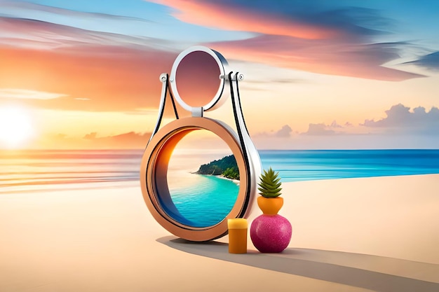 Modello di annuncio cosmetico 3d in tema vacanza sull'isola Tube mock up su podio rotondo