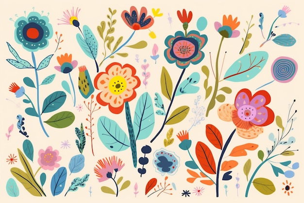 Modello di arte foglia acquerello illustrazione floreale decorazione estiva fiore di primavera IA generativa