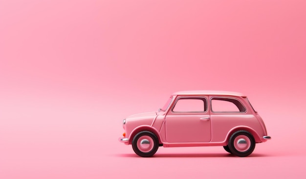 Modello di auto giocattolo retro su sfondo rosa pesca auto in miniatura con spazio di copia