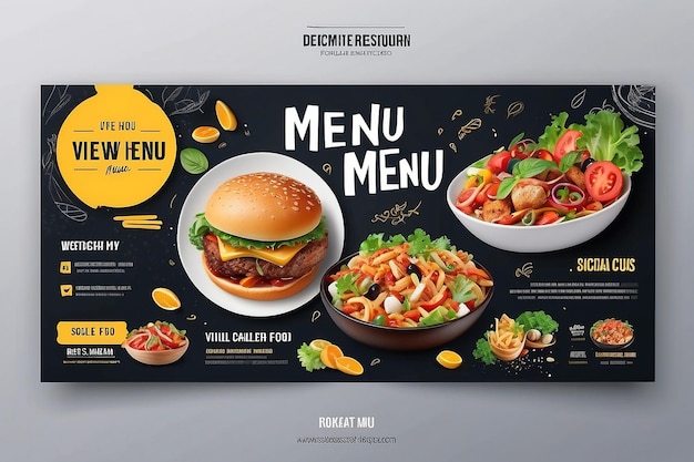 Modello di banner del menu alimentare Modello di post sui social Media Modello di baner del ristorante delizioso