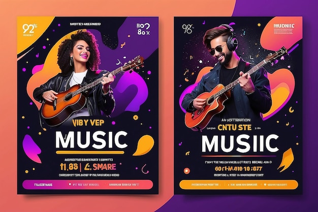 Modello di banner di concerto musicale dal vivo per volantini e banner web sui social media