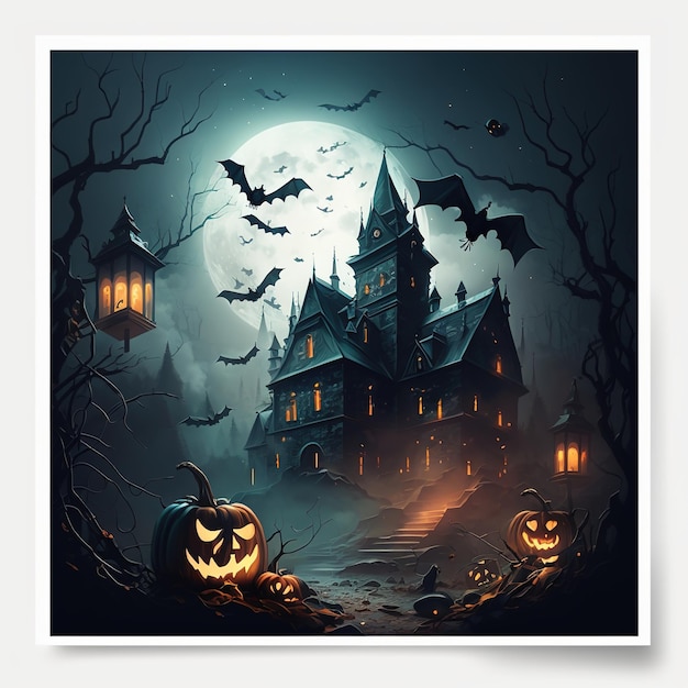 Modello di banner di Halloween felice con la zucca di Halloween e gli elementi di Halloween Ai generati