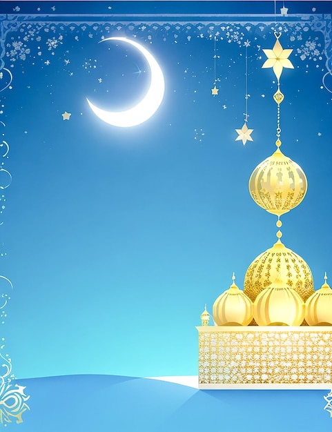 Modello di banner sociale ramadan kareem 3d con mezzaluna e lanterne islamiche generate dall'intelligenza artificiale