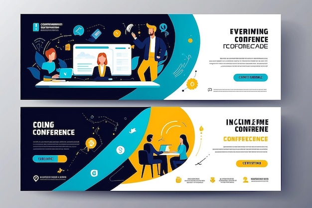 modello di banner web per conferenze online designVector banner template per annuncio di conferenze aziendali