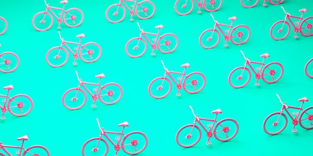 Modello di biciclette rosa su sfondo blu rendering 3D