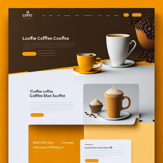 modello di biglietto da visita con sito web di progettazione della pagina di destinazione del caffè