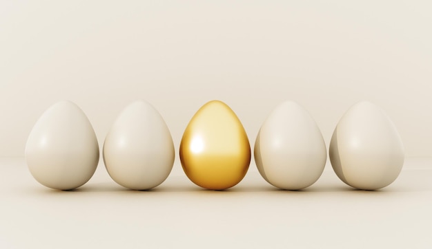 Modello di biglietto di auguri di Buona Pasqua con uova dipinte rendering 3D concetto minimalista