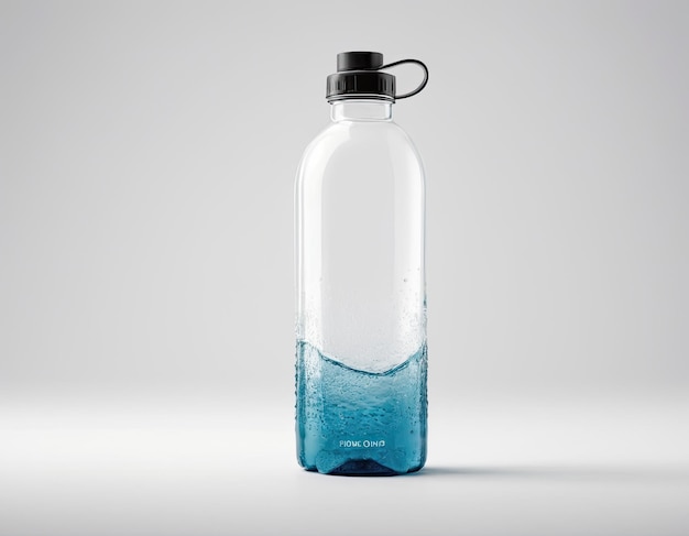 Modello di bottiglia d'acqua attraente e professionale su uno sfondo bianco pulito