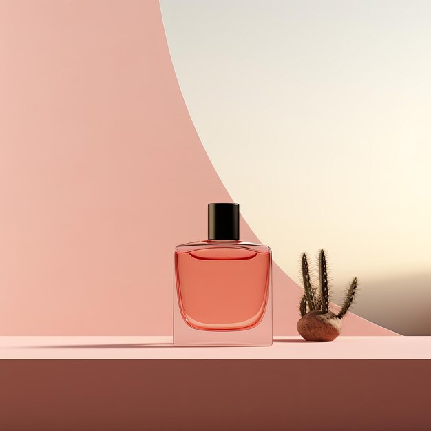 modello di bottiglia di profumo in una scena minimalista