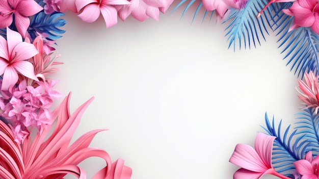 Modello di carta con cornice floreale, foglie di fiori multicolori per la partecipazione di nozze banner