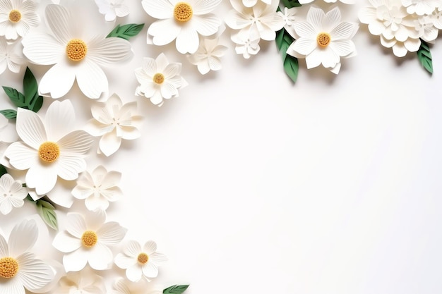 Modello di carta cornice bordo floreale fiori multicolori foglie per banner di nozze Composizione primaverile con copyspace Illustrazione AI generativa