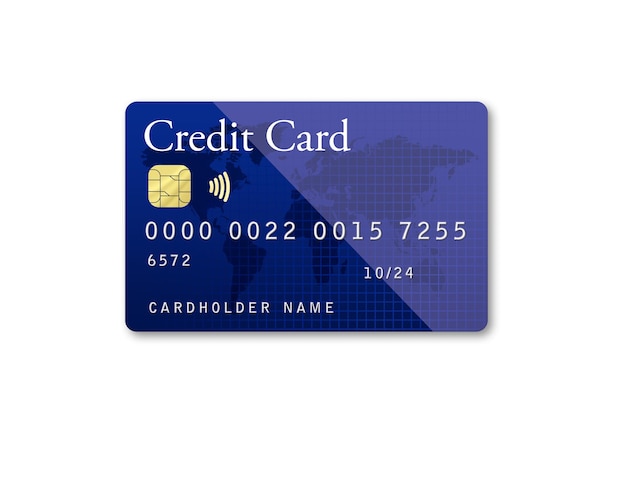 Modello di carta di credito blu su sfondo bianco