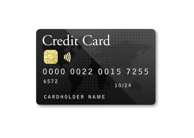 Modello di carta di credito nera su sfondo bianco