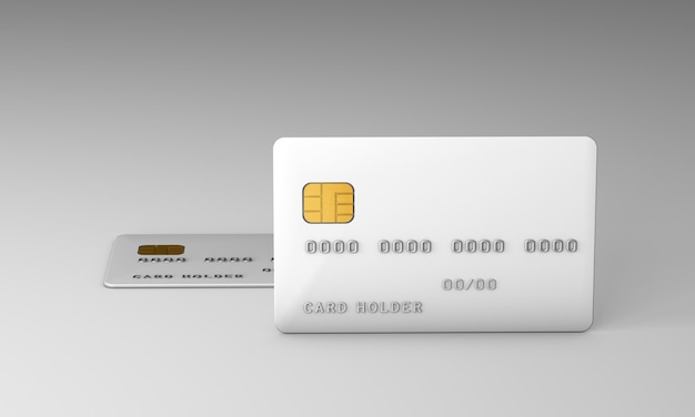 Modello di carta di credito su sfondo grigio. rendering 3D.