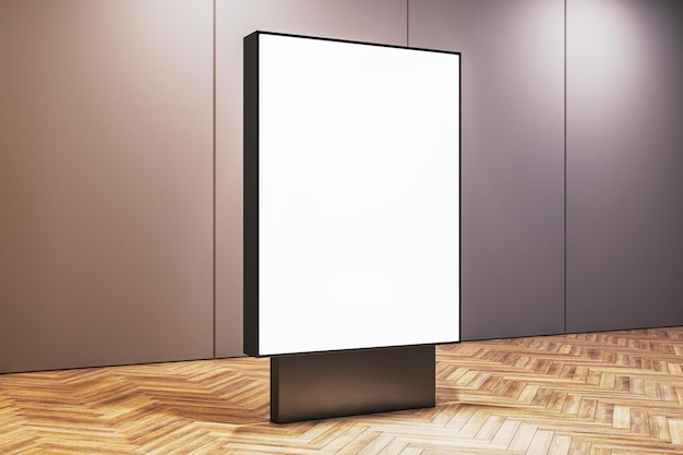 Modello di cartellone pubblicitario digitale bianco in bianco in un moderno rendering 3D di interni