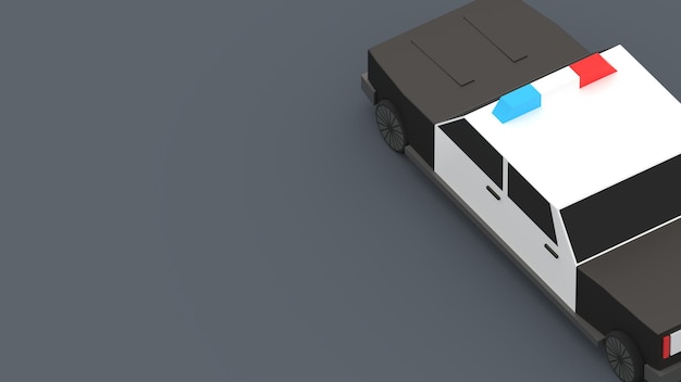 modello di cartone animato auto della polizia sul pavimento minimalismo 3d rendering