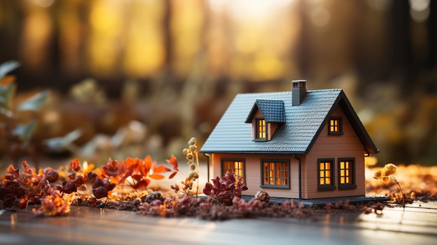 Modello di casa classica progettato su sfondo di legno IA generativa