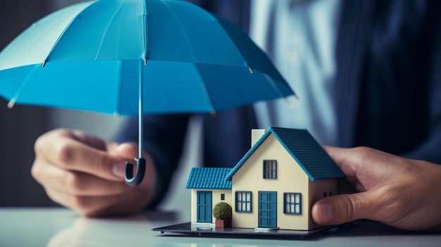 modello di casa su uno sfondo blu concetto per l'acquisto e la vendita
