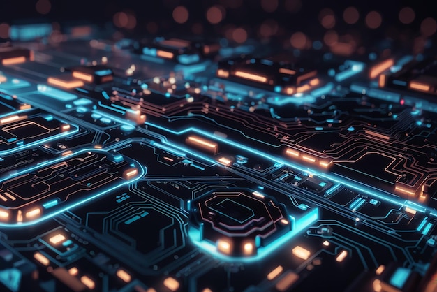 modello di circuito digitale futuristico con accenti luminosi per un banner per conferenze tecnologiche