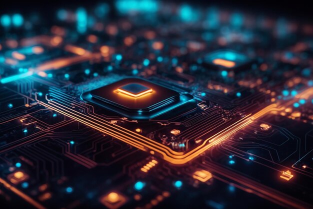 modello di circuito digitale futuristico con accenti luminosi per un banner per conferenze tecnologiche
