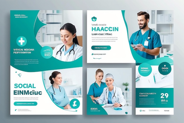 Modello di clinica sanitaria medica per il modello di vettore di post sui social media Modello di post sui medical social media