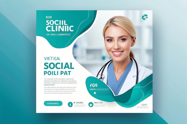 Modello di clinica sanitaria medica per il modello di vettore di post sui social media Modello di post sui medical social media