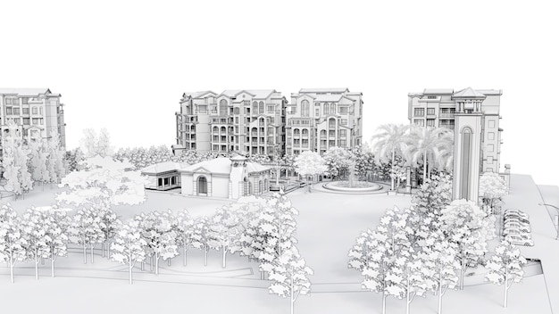 Modello di condominio in colore bianco 3d casa moderna su sfondo bianco illustrazione 3d