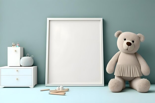 Modello di cornice bianca per la stanza dei bambini concetto di minimalismo