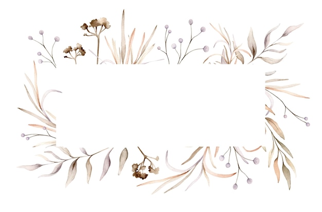 Modello di cornice con fantasia botanica leggera con spazio per testo acquerello pittura a mano