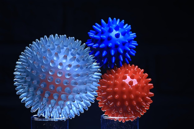 modello di coronovirus, sfondo, modello astratto di palla da massaggio in plastica, concetto di molecola 2019-ncov