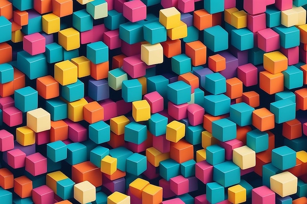 Modello di cubo astratto completamente senza cuciture Disegno colorato carta da parati vettoriale 3D modello di cubo sfondo